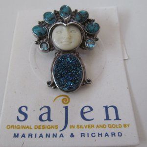 SAJEN GODDESS SILVER BLUE MULTISTONES PIN/PENDANT